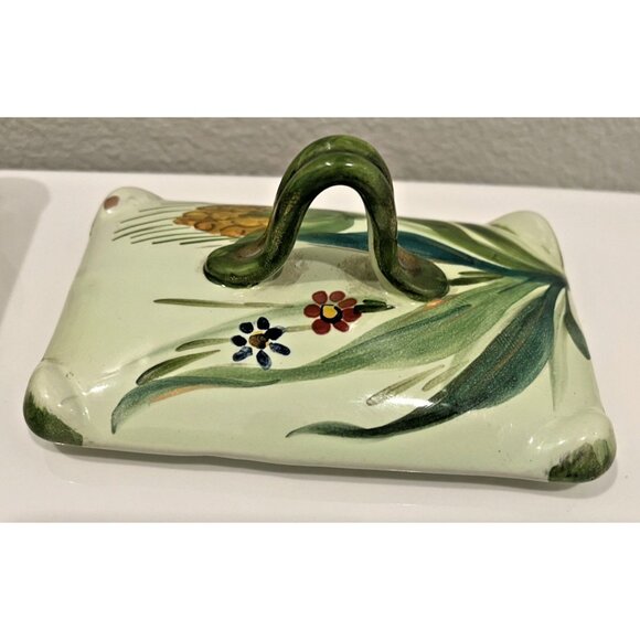 MCM Italy Hand Painted Trinket Dish Lidded Numbered Green Gold Vintage Rectangle - Picture 8 of 14